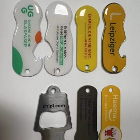 Einkaufswagenlöser Flaschenöffner mit Logo | Schlüssela...